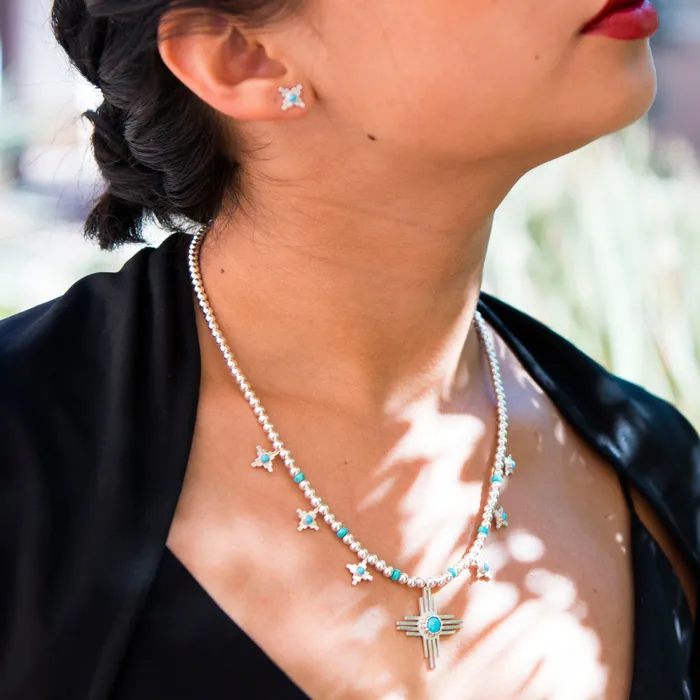 Necklaces Turquoise Skies Enchantment Sun Blossom Zia Squash Necklace