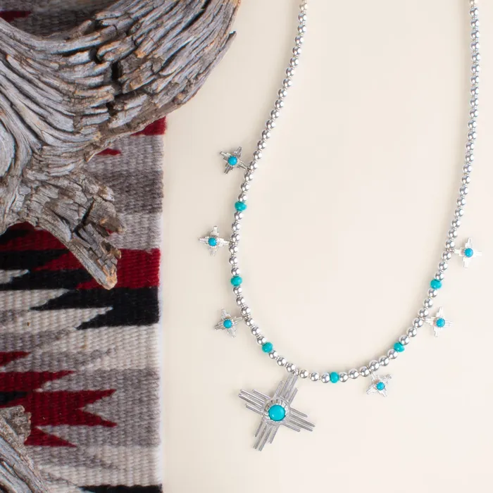 Necklaces Turquoise Skies Enchantment Sun Blossom Zia Squash Necklace