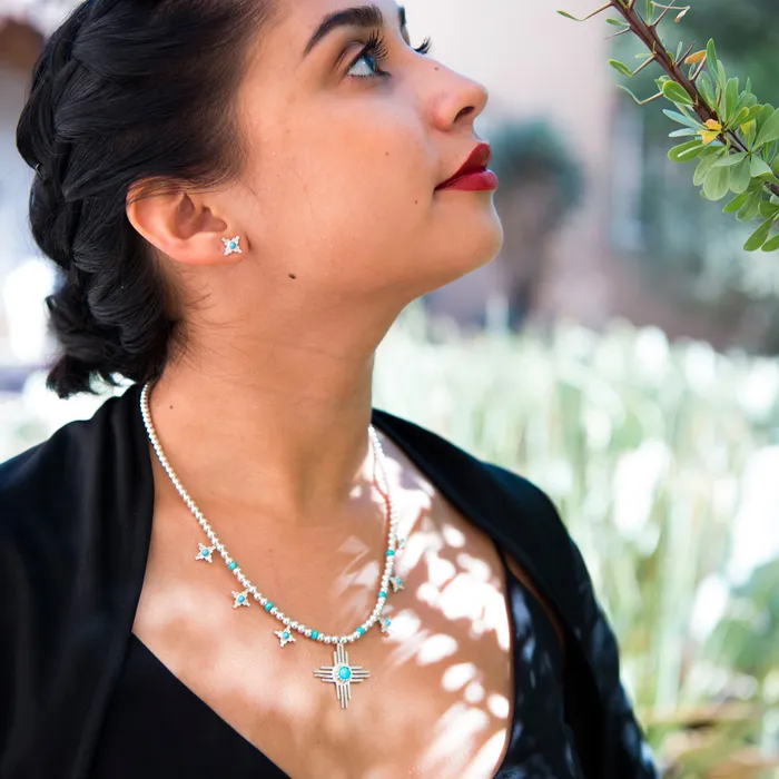Necklaces Turquoise Skies Enchantment Sun Blossom Zia Squash Necklace