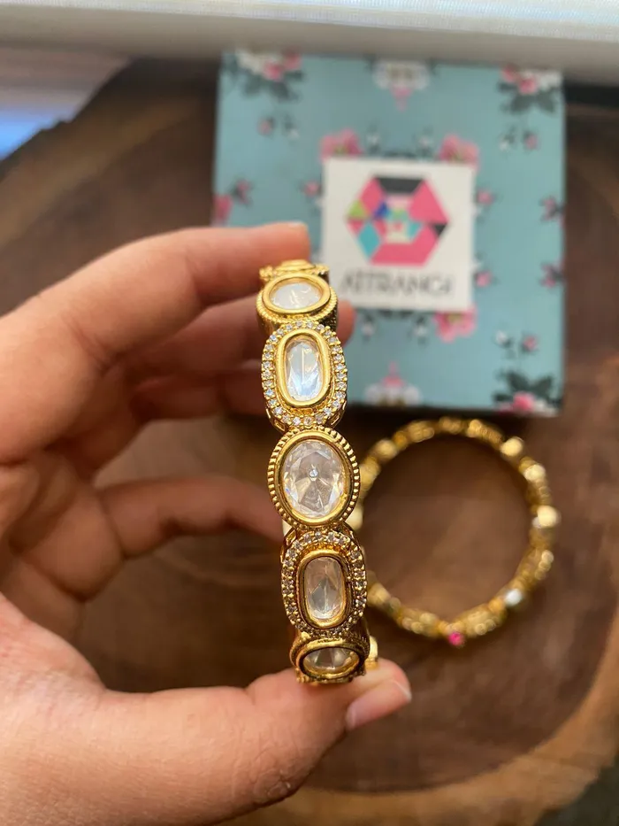 Nimisha Uncut Polki Bangle in Gold Polish Attrangi Bracelets