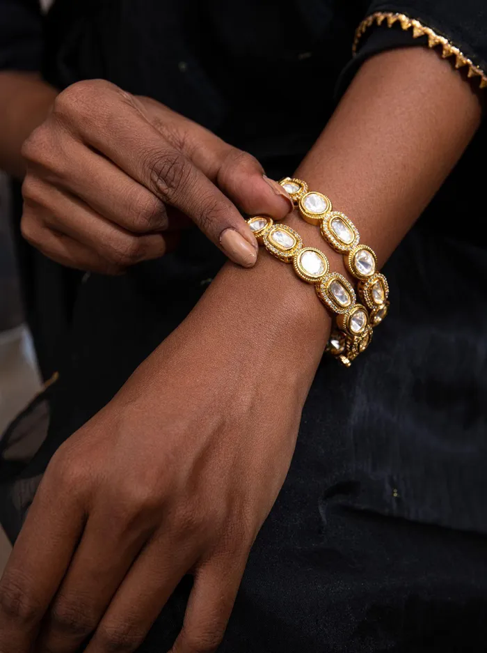 Nimisha Uncut Polki Bangle in Gold Polish Attrangi Bracelets Nimisha Uncut Polki Bangle in Gold Polish Attrangi Bracelets