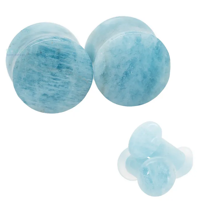 Oracle Body Jewelry Stone Plugs Aquamarine Rings