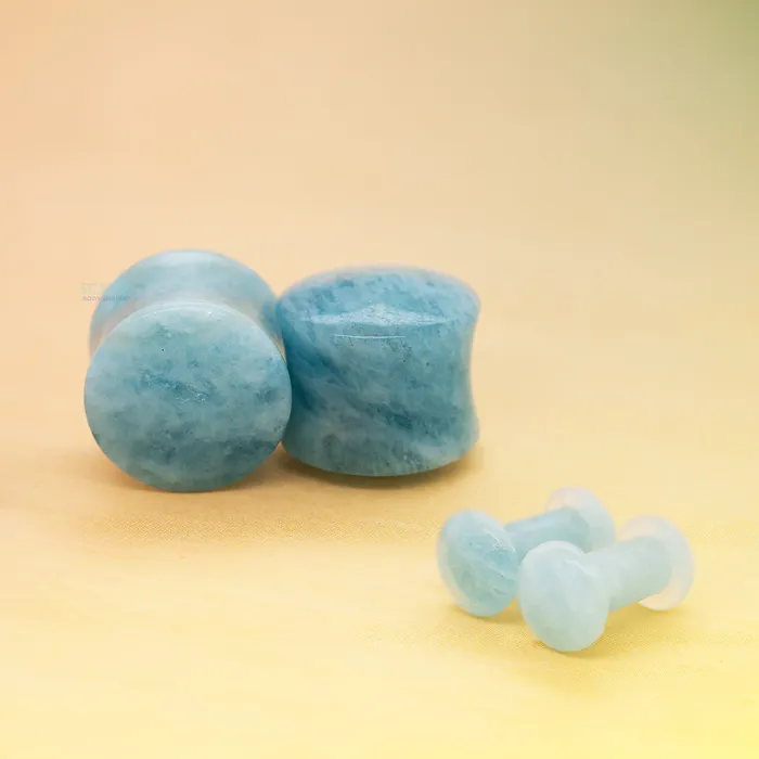 Oracle Body Jewelry Stone Plugs Aquamarine Rings