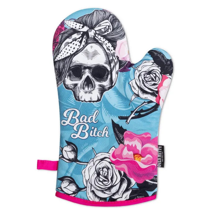 Oven Mitts Co Rings BB Flower Skull Oven Mitts And Potholder Set