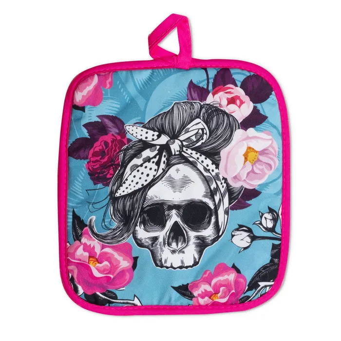 Oven Mitts Co Rings BB Flower Skull Oven Mitts And Potholder Set