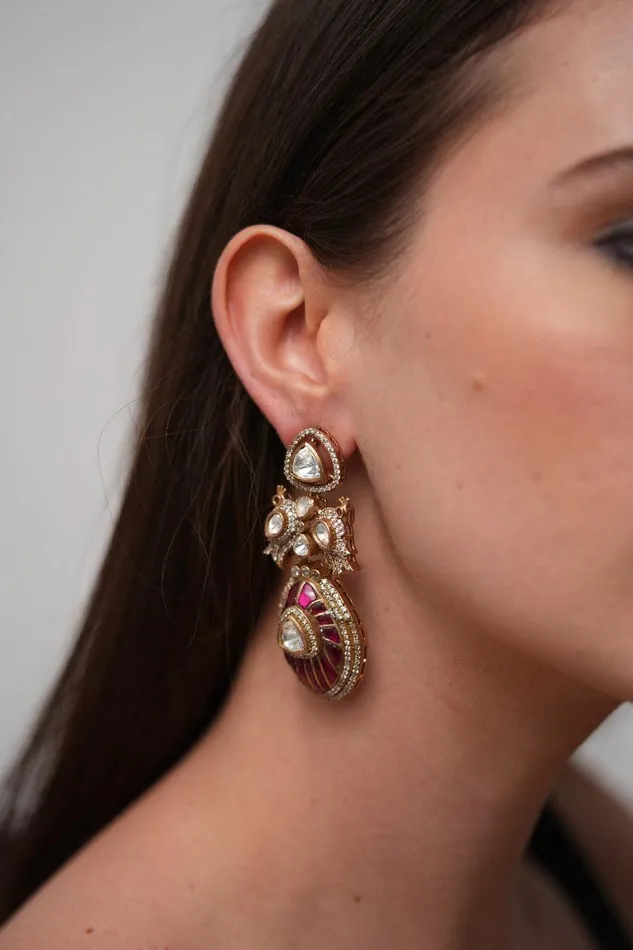 Paakhi Polki Meenakari Indo Western Earrings Attrangi Earrings Paakhi Polki Meenakari Indo Western Earrings Attrangi Earrings