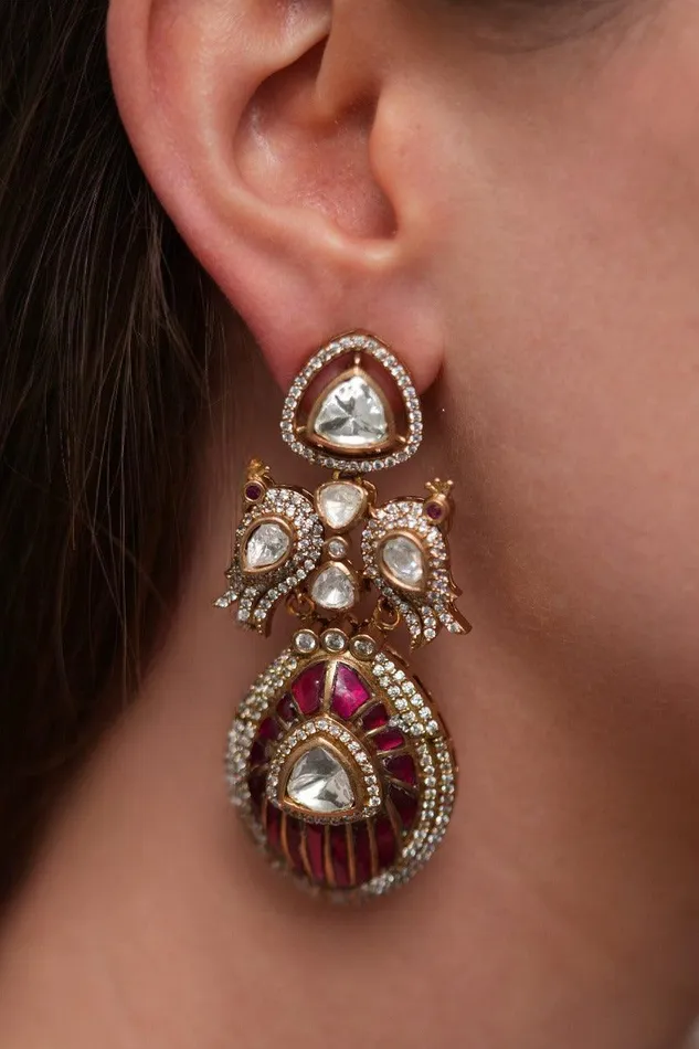 Paakhi Polki Meenakari Indo Western Earrings Attrangi Earrings Paakhi Polki Meenakari Indo Western Earrings Attrangi Earrings