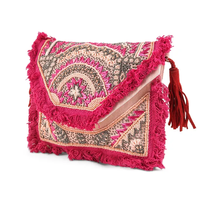 Pink Pixie Dust Tassel and Beads Banjara Bag Teejh Necklaces Pink Pixie Dust Tassel and Beads Banjara Bag Teejh Necklaces