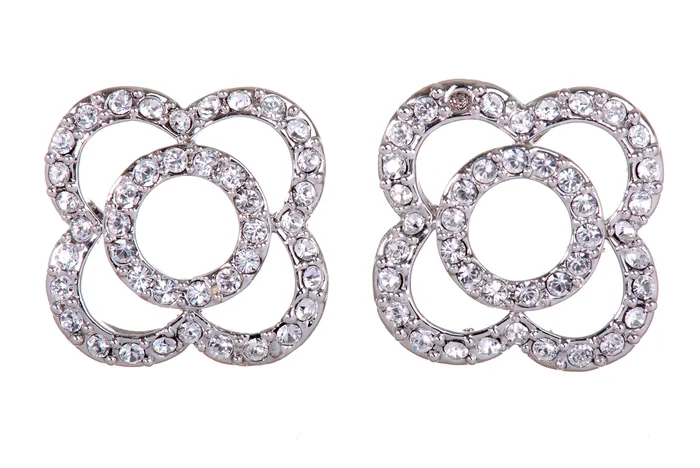 Red E7113 Elegant Clover Rhodium Plated Swarovski Elements Crystal Earrings Earrings