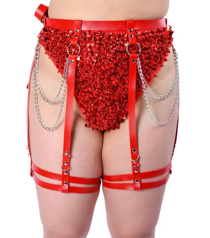 Red Flame Vegan Leather Leg Harness THE LUMI SHOP Earrings