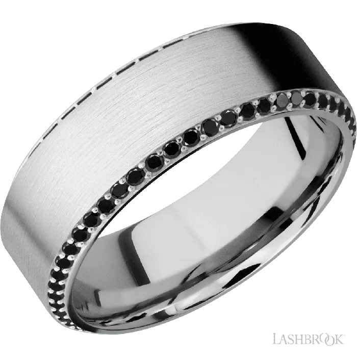 Rings 14K White Gold Band with Black Diamonds Lashbrook Rings 14K White Gold Band with Black Diamonds Lashbrook