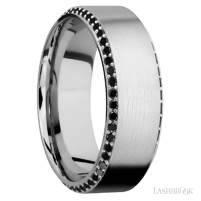 Rings 14K White Gold Band with Black Diamonds Lashbrook Rings 14K White Gold Band with Black Diamonds Lashbrook