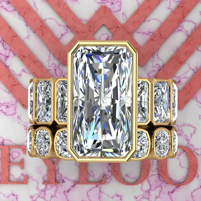 Rings 235 CTW Elongated Radiant Cut TwoPiece Bridal D Color Bezel Moissanite Set Leyloon Jewelry