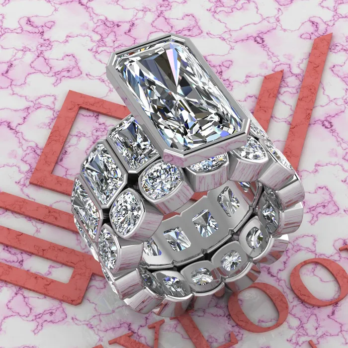 Rings 235 CTW Elongated Radiant Cut TwoPiece Bridal D Color Bezel Moissanite Set Leyloon Jewelry