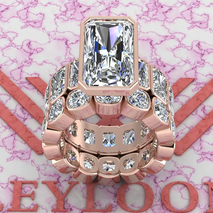 Rings 235 CTW Elongated Radiant Cut TwoPiece Bridal D Color Bezel Moissanite Set Leyloon Jewelry