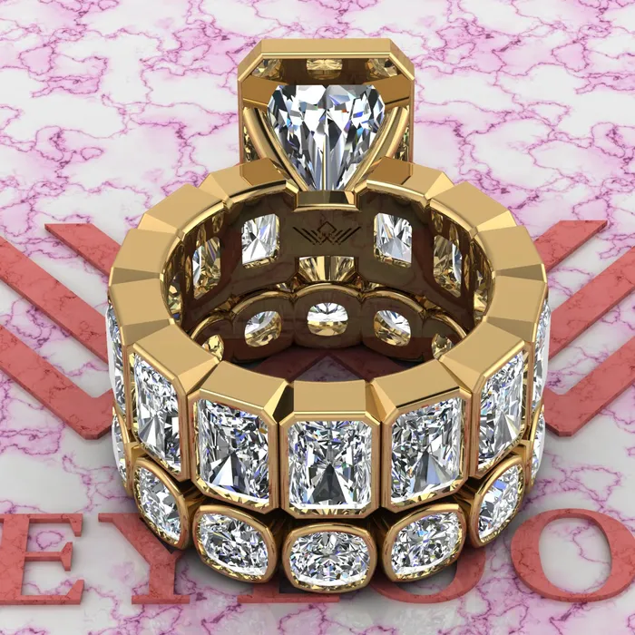 Rings 235 CTW Elongated Radiant Cut TwoPiece Bridal D Color Bezel Moissanite Set Leyloon Jewelry
