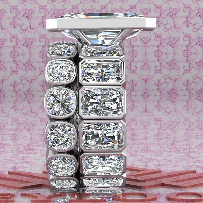 Rings 235 CTW Elongated Radiant Cut TwoPiece Bridal D Color Bezel Moissanite Set Leyloon Jewelry