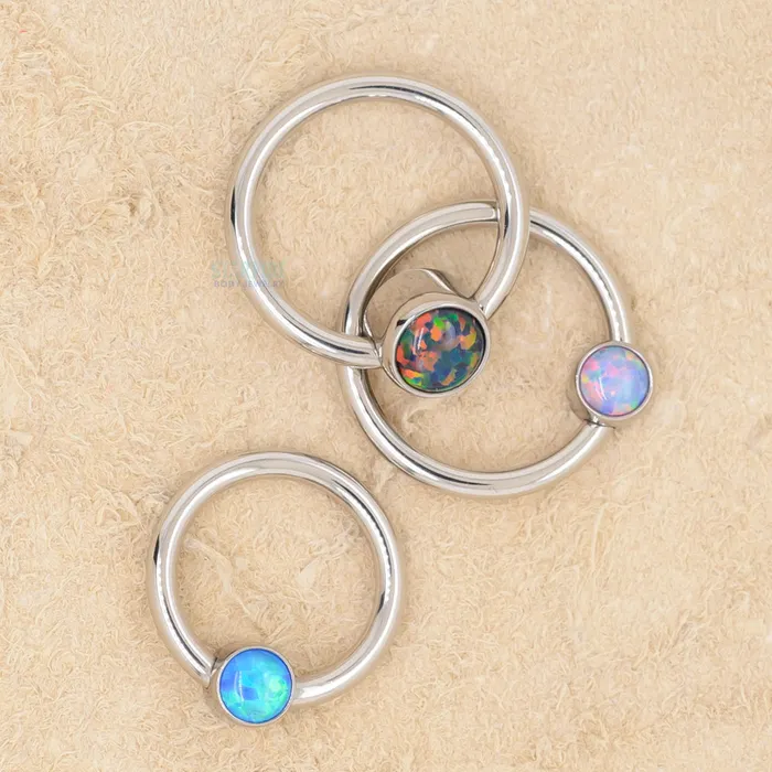Rings Anatometal Captive Bead Ring CBR with Bezelset Opal
