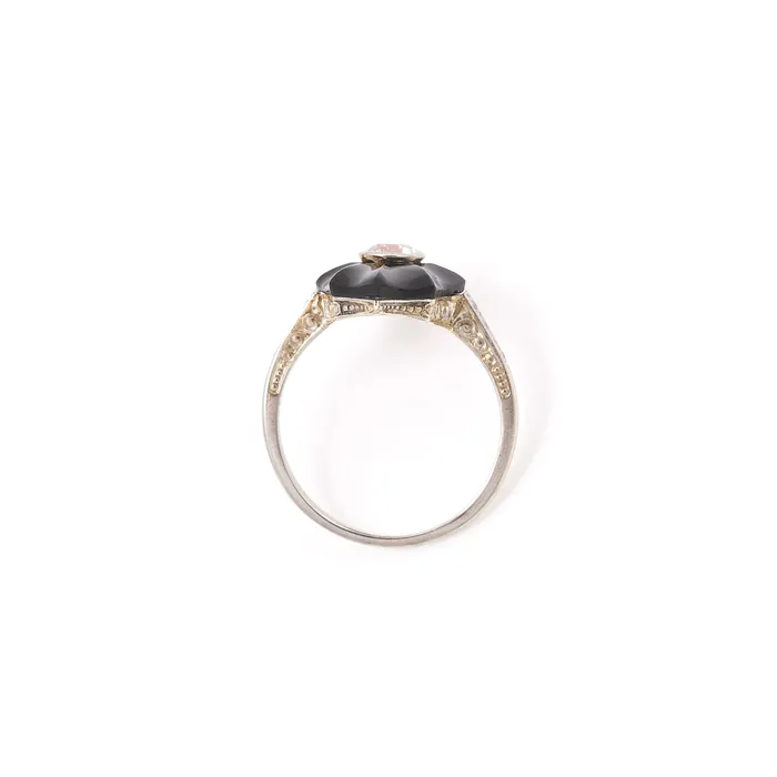 Rings Antique Art Deco Carved Onyx And Diamond 18k Gold Ring