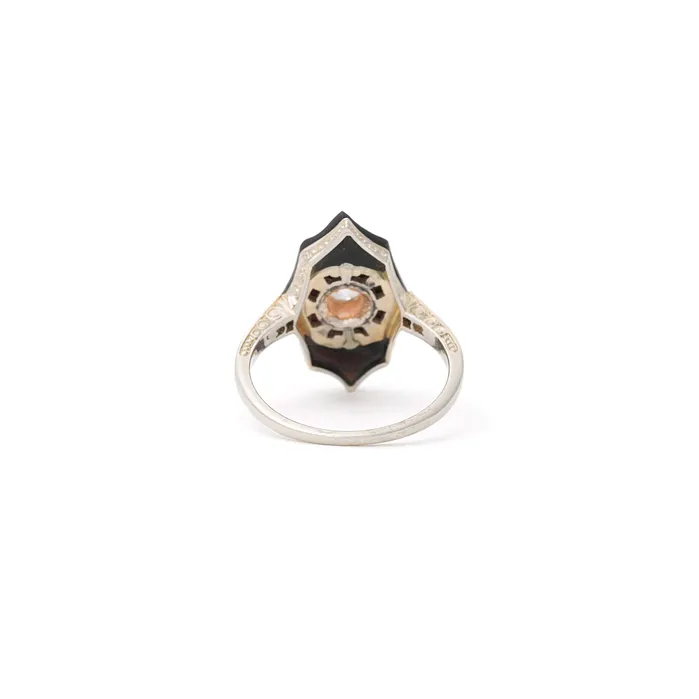 Rings Antique Art Deco Carved Onyx And Diamond 18k Gold Ring