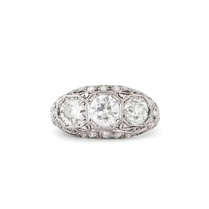 Rings Art Deco 3Stone Diamond and Platinum Ring Antique