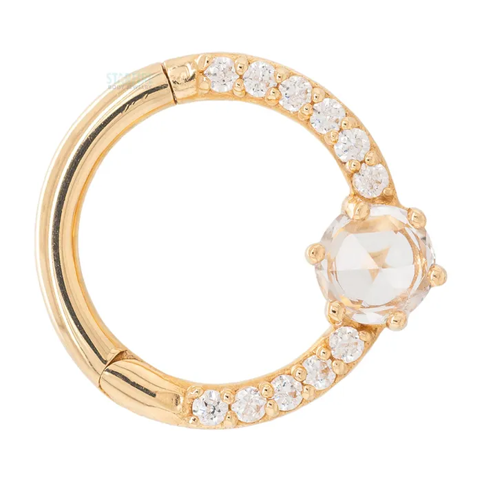 Rings Buddha Jewelry Organics Tinsley Hinge Ring Clicker in Gold with White Sapphire White CZs
