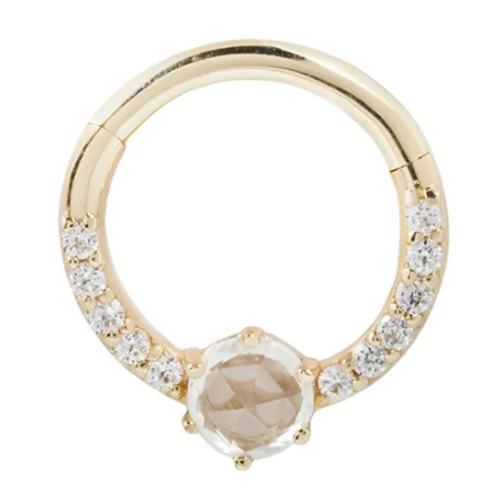 Rings Buddha Jewelry Organics Tinsley Hinge Ring Clicker in Gold with White Sapphire White CZs
