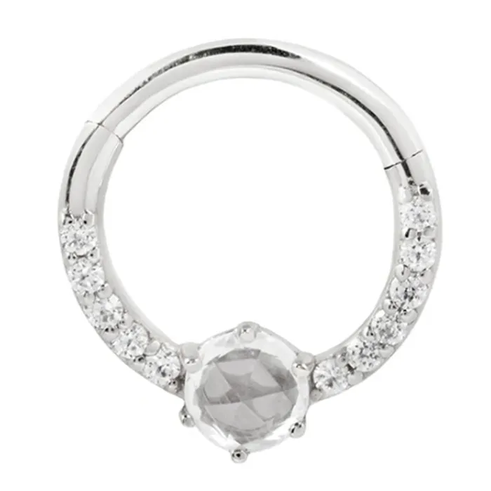 Rings Buddha Jewelry Organics Tinsley Hinge Ring Clicker in Gold with White Sapphire White CZs