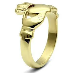 Rings CJG1477 Wholesale IP Gold Stainless Steel Claddagh Ring Green