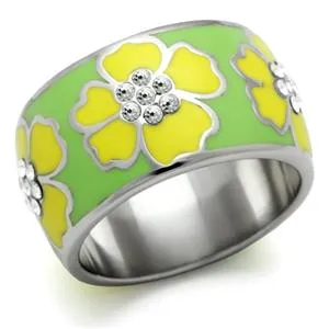 Rings Green CJ175TK Wholesale Stainless Steel Yellow Hawaiian Flower Enamel Ring Rings Green CJ175TK Wholesale Stainless Steel Yellow Hawaiian Flower Enamel Ring