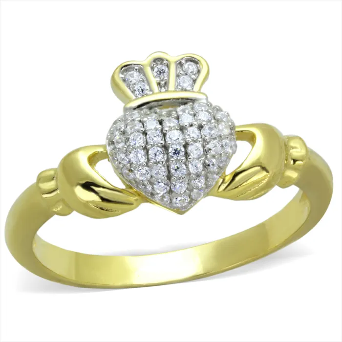 Rings Green CJ342 Wholesale Womens 925 Sterling Silver GoldRhodium AAA Grade CZ Clear Claddagh Ring Rings Green CJ342 Wholesale Womens 925 Sterling Silver GoldRhodium AAA Grade CZ Clear Claddagh Ring
