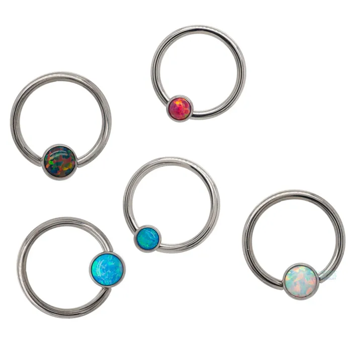 Rings Industrial Strength IS Captive Bead Ring CBR with BezelSet Opal