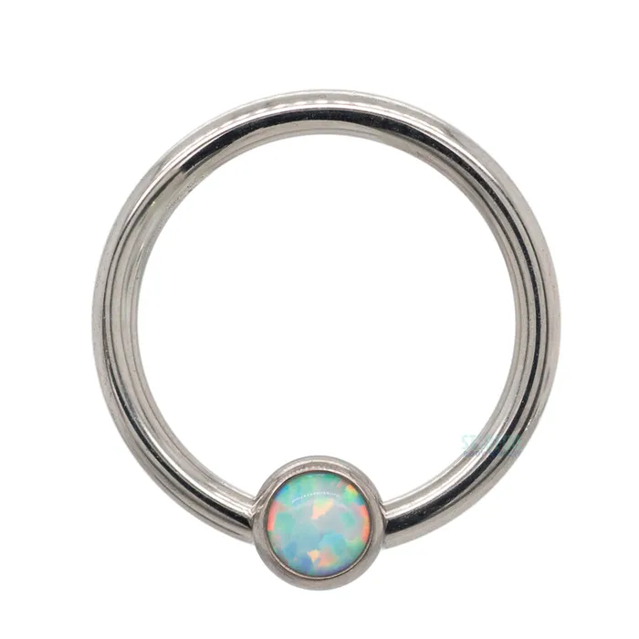 Rings Industrial Strength IS Captive Bead Ring CBR with BezelSet Opal