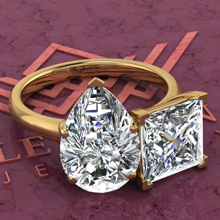 Rings Leyloon Jewelry 26 Carat Princess Cut 4 Carat Pear Cut TwoStone Baske D Color Moissanite Ring Rings Leyloon Jewelry 26 Carat Princess Cut 4 Carat Pear Cut TwoStone Baske D Color Moissanite Ring