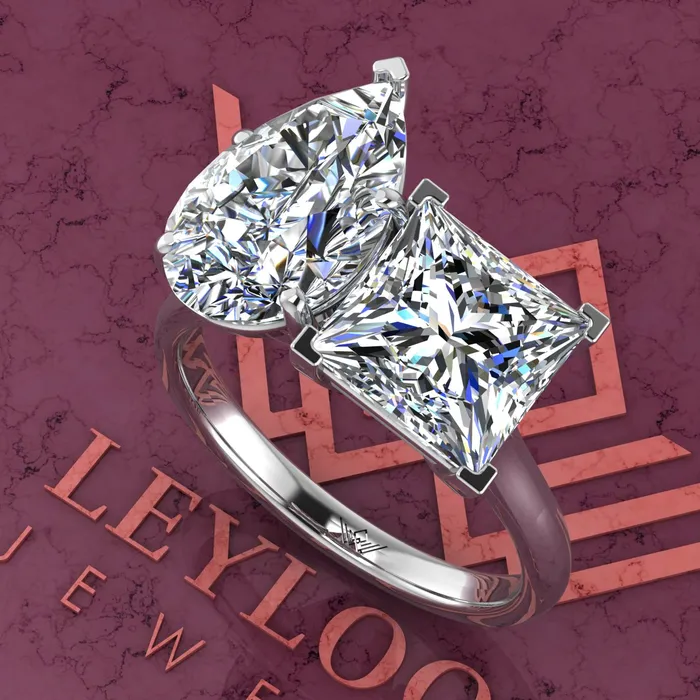 Rings Leyloon Jewelry 26 Carat Princess Cut 4 Carat Pear Cut TwoStone Baske D Color Moissanite Ring