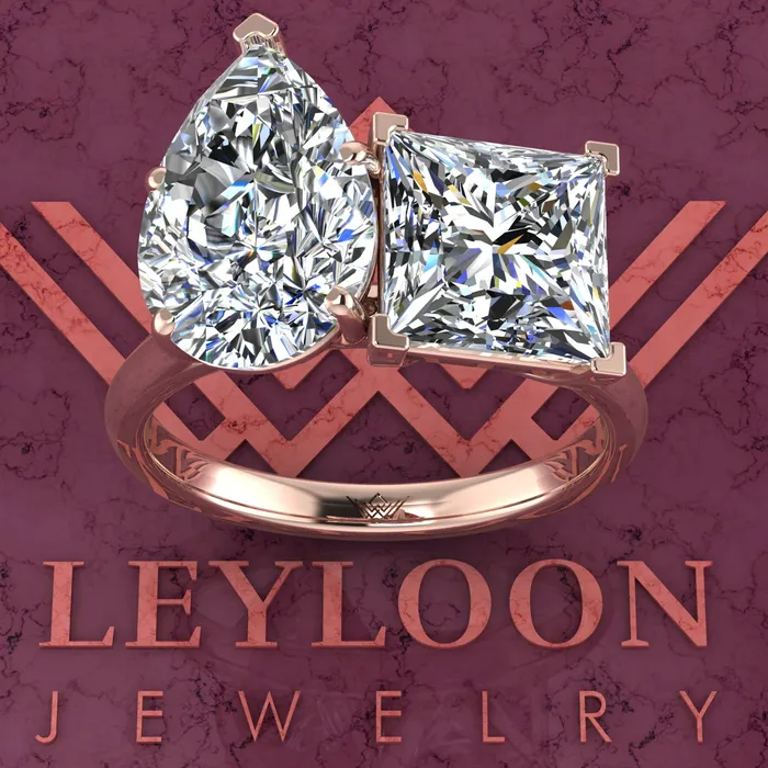 Rings Leyloon Jewelry 26 Carat Princess Cut 4 Carat Pear Cut TwoStone Baske D Color Moissanite Ring