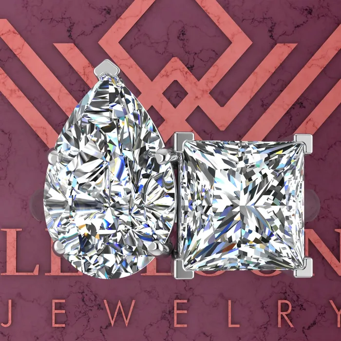 Rings Leyloon Jewelry 26 Carat Princess Cut 4 Carat Pear Cut TwoStone Baske D Color Moissanite Ring
