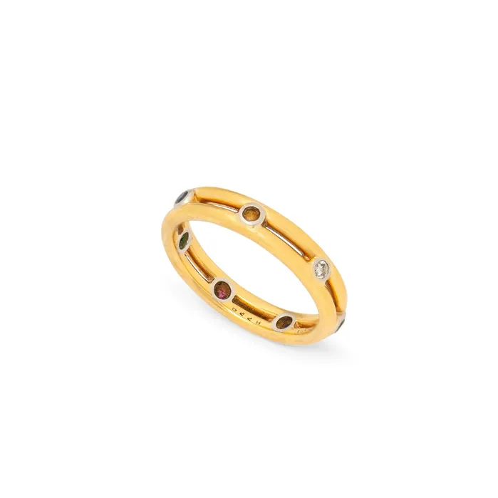 Rings MultiStone 18k Gold Eternity Band Vintage