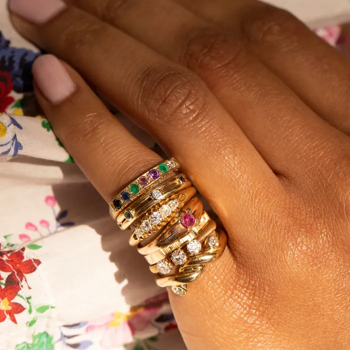 Rings MultiStone 18k Gold Eternity Band Vintage