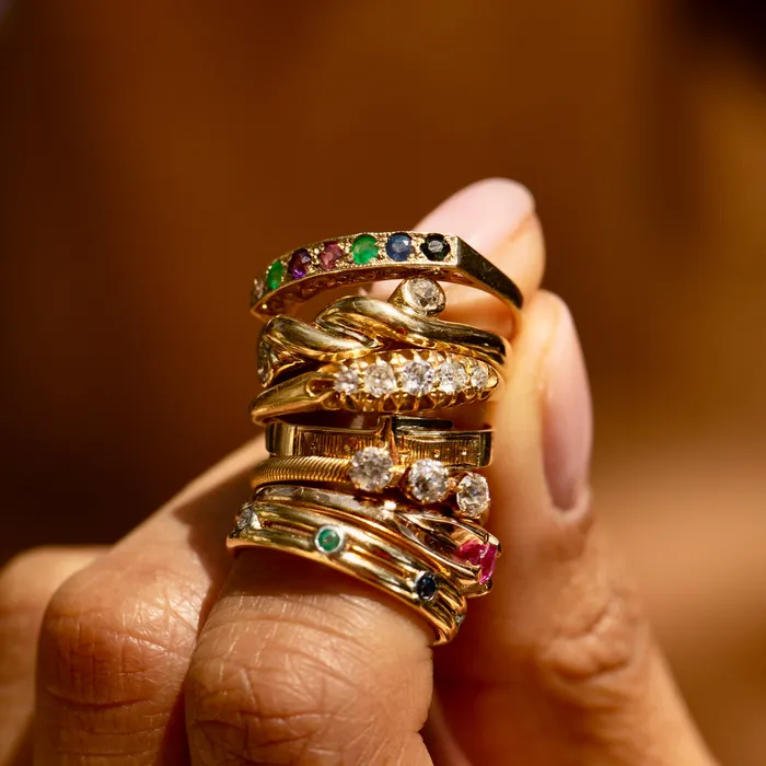 Rings MultiStone 18k Gold Eternity Band Vintage