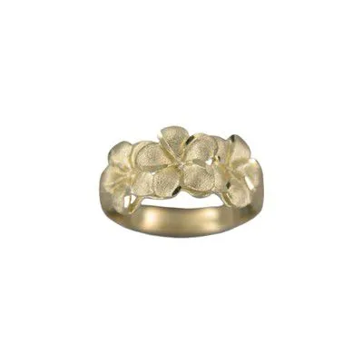 Rings Rosa Marianas 14KT Solid Yellow Gold Kirida 8mm Triple Plumeria Ring