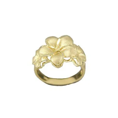 Rings Rosa Marianas 14KT Solid Yellow Gold Kirida Large Triple Plumeria Flowers Ring Rings Rosa Marianas 14KT Solid Yellow Gold Kirida Large Triple Plumeria Flowers Ring