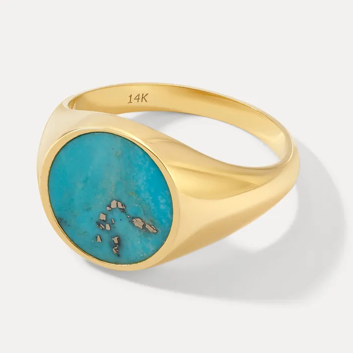 Rings Saints Gold Co Round Signet Ring with Turquoise