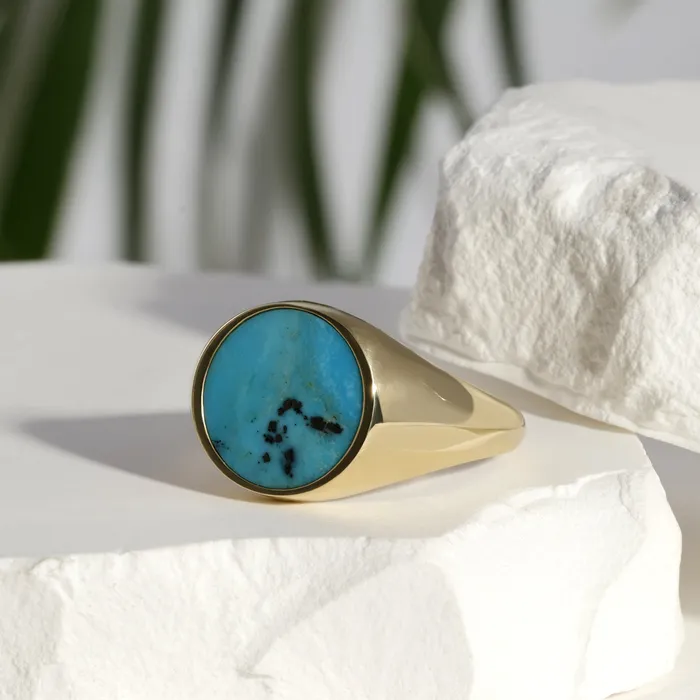 Rings Saints Gold Co Round Signet Ring with Turquoise