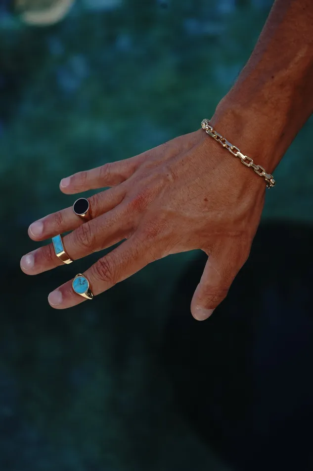 Rings Saints Gold Co Round Signet Ring with Turquoise