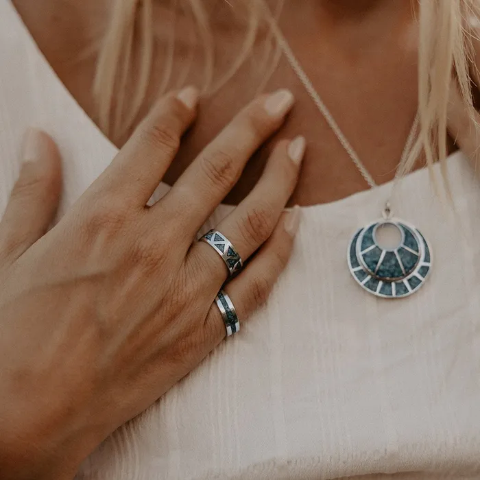 Rings TSkies Jewelry SkyWeaver Wide Band Azteca Turquoise Ring