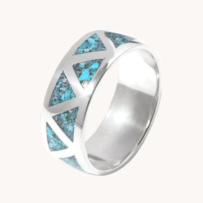 Rings TSkies Jewelry SkyWeaver Wide Band Azteca Turquoise Ring