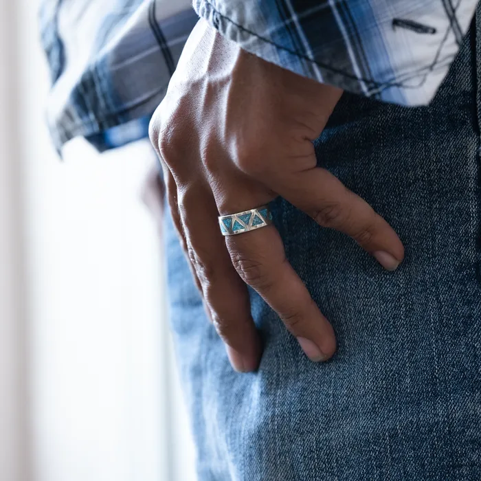 Rings TSkies Jewelry SkyWeaver Wide Band Azteca Turquoise Ring