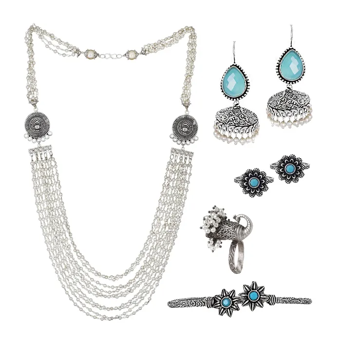 Rings Teejh Taxila Oxidised Silver Jewellery Gift Set Teejh