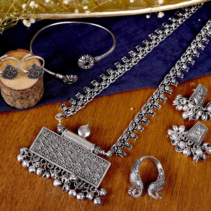 Rings Teejh Teejh Driti Metallic Silver Oxidized Jewelry Gift Set
